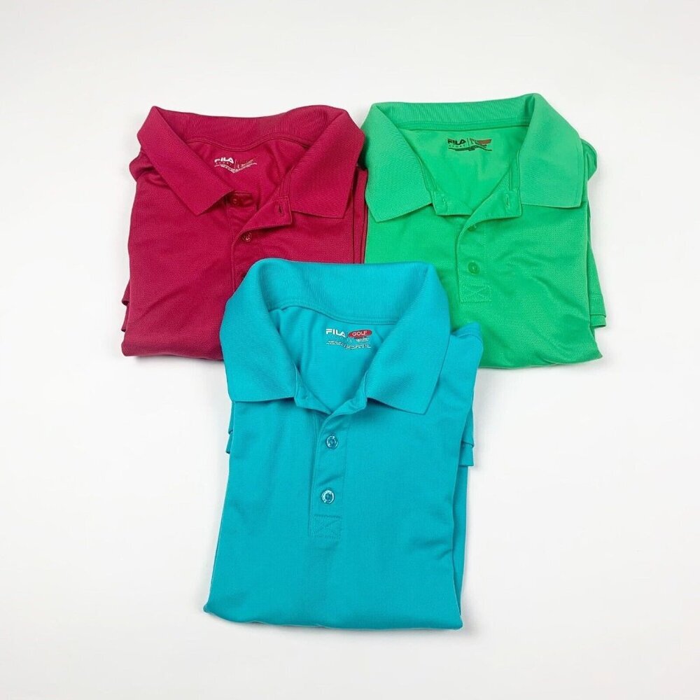 Fila Sport Mens Golf Athletic Fit Polo Shirt Red Blue Green Size L - Lot of 3
